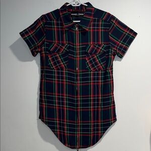 HOMME + FEMME Saint Cut short sleeve plaid double zipper shirt